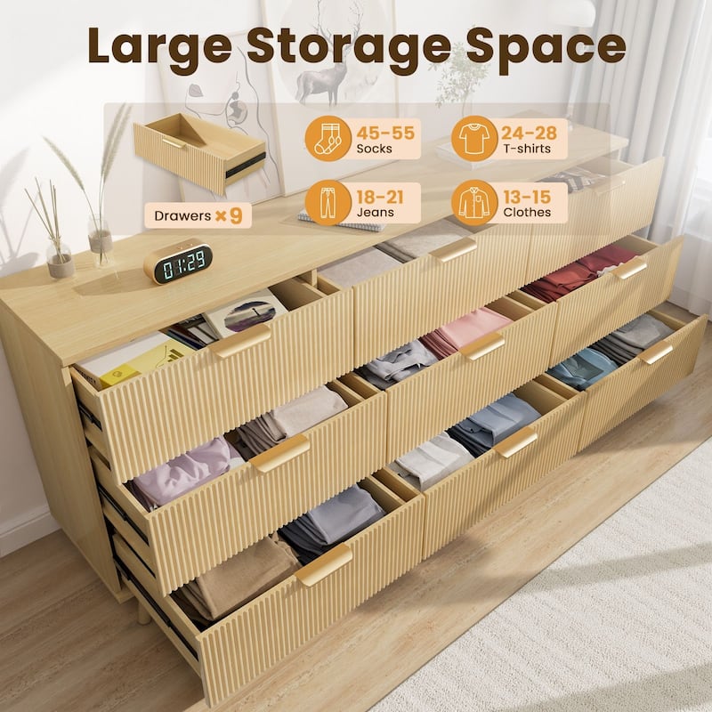 Meyreso Modern Boho Wave Wood Dresser, Wide Storage Cabinet