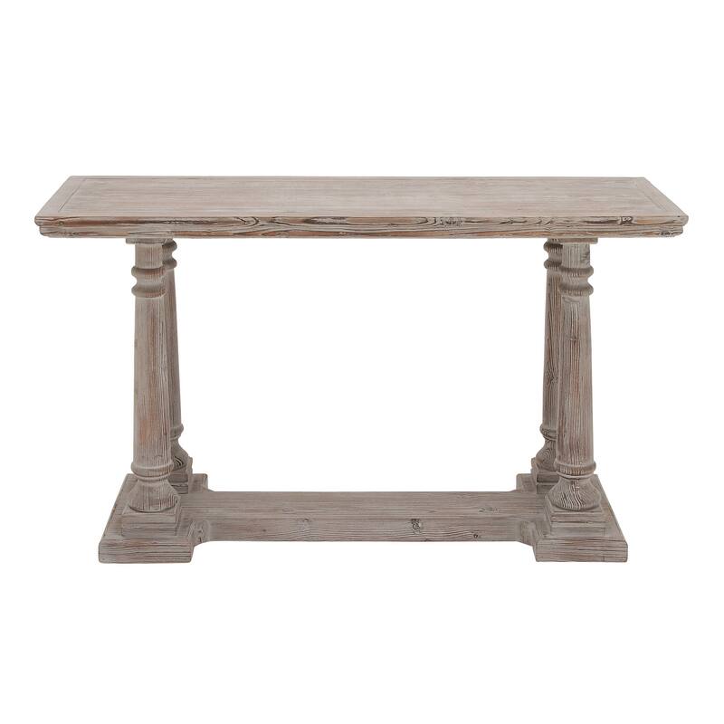 Light Brown Wooden Whitewashed Distressed Turned Console Table