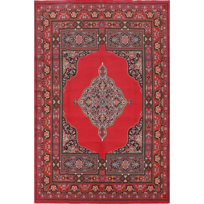 Geometric Red Tabriz Turkish Area Rug Machine Made Carpet - 9'8" x 13'4"