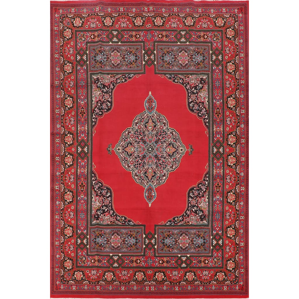 Geometric Red Tabriz Turkish Area Rug Machine Made Carpet - 9'8" x 13'4"