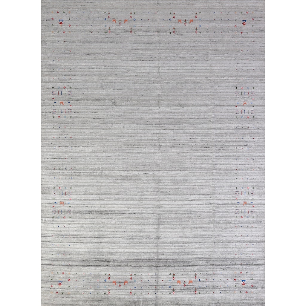 Silver Gray Tribal Gabbeh Indian Area Rug Handmade Wool Carpet - 7'11" x 9'10"