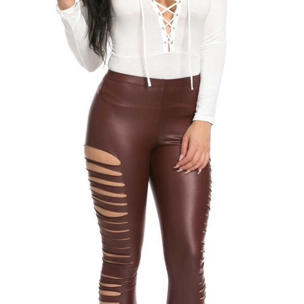 burgundy leather leggings