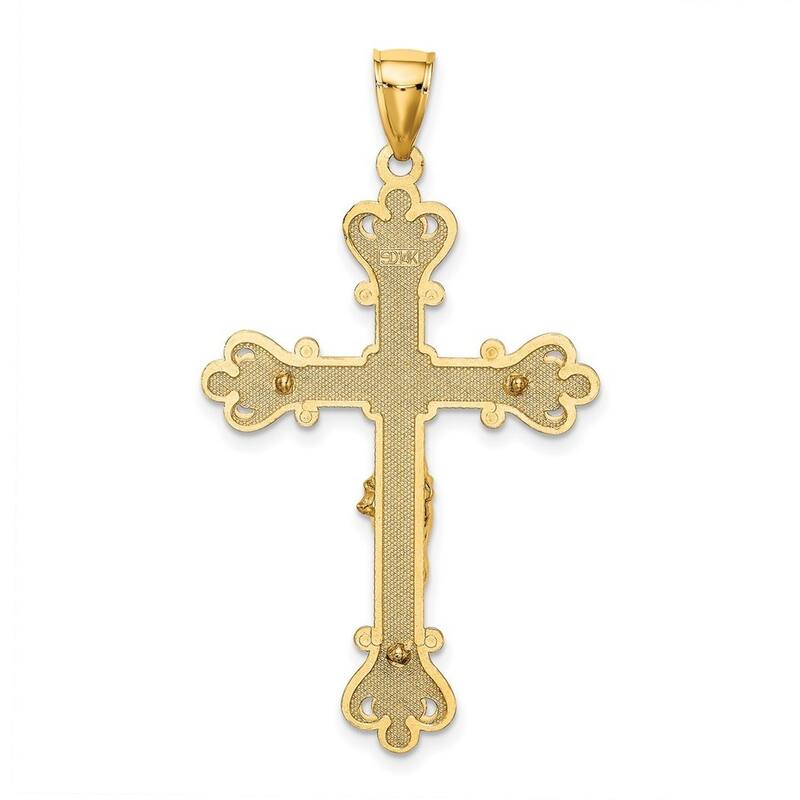 Curata 14k Yellow Gold Large Textured Engraved Ornate Crucifix Cross Necklace 30mm x 44mm