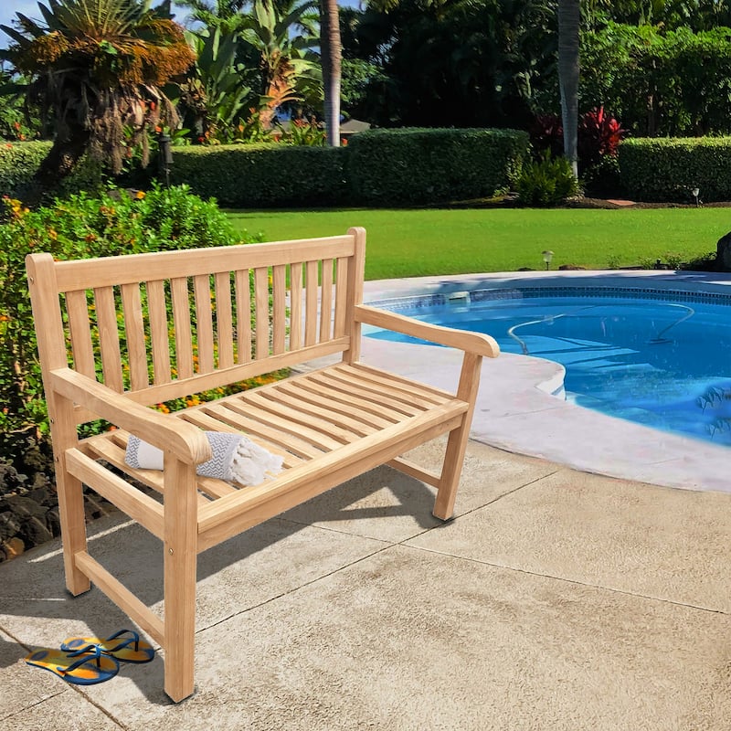 Seven Seas Teak Santiago Teak Wood Outdoor Patio Bench, 4 Foot