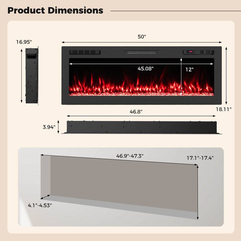 Costway 50" Smart WiFi Electric Fireplace Work with Alexa & Google - See Details