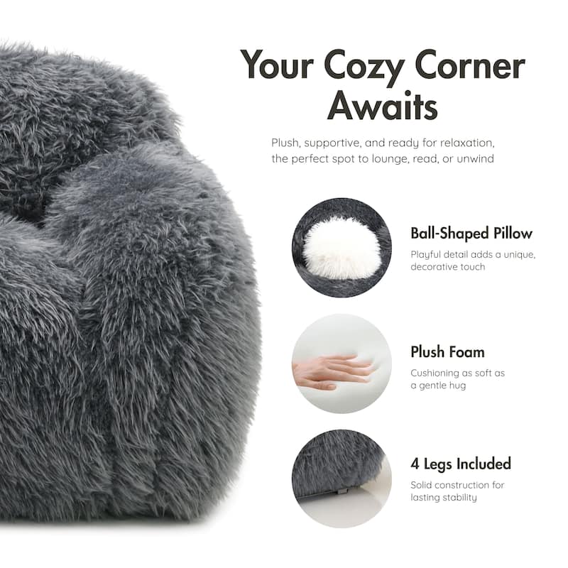 Furniture of America Cynra Modern 82-inch Faux Fur Sofa with Ball Pillow