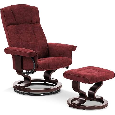 Mcombo Swivel Recliner with Ottoman, Manual Recliner Chairs with Wood Base for Living Room Bedroom Office, Chenille Fabric 4919