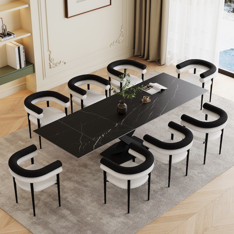 94.48" Modern Extendable Rectangular Sintered Stone Dining Table For 8 person - Germany Black&Starry Black