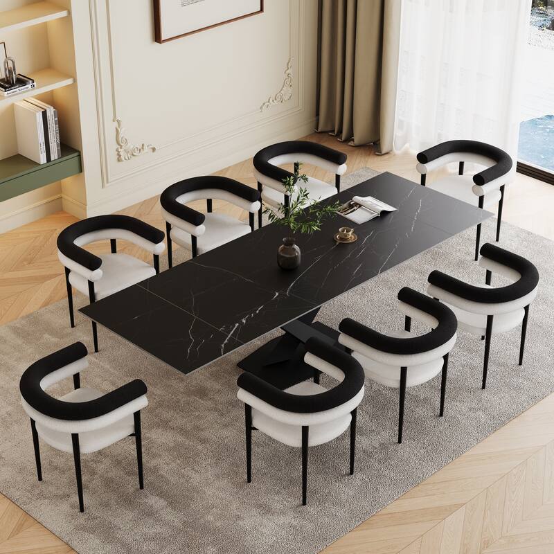 94.48" Modern Extendable Rectangular Sintered Stone Dining Table For 8 person - 62.99" - 94.48" - Germany Black