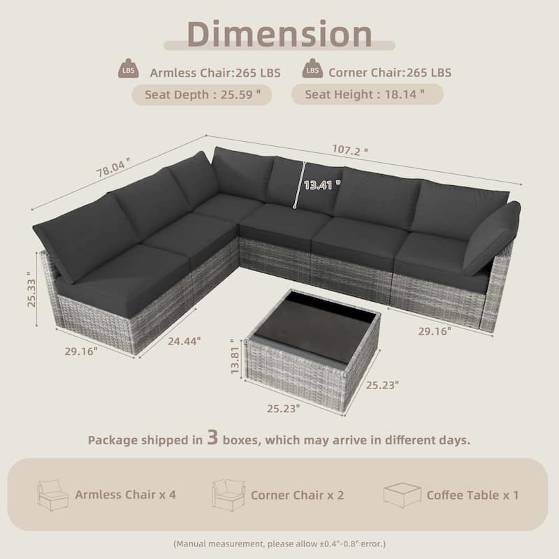 OVIOS 7-Piece Low Profile Deep Seat Wicker Outdoor Patio Furniture Set