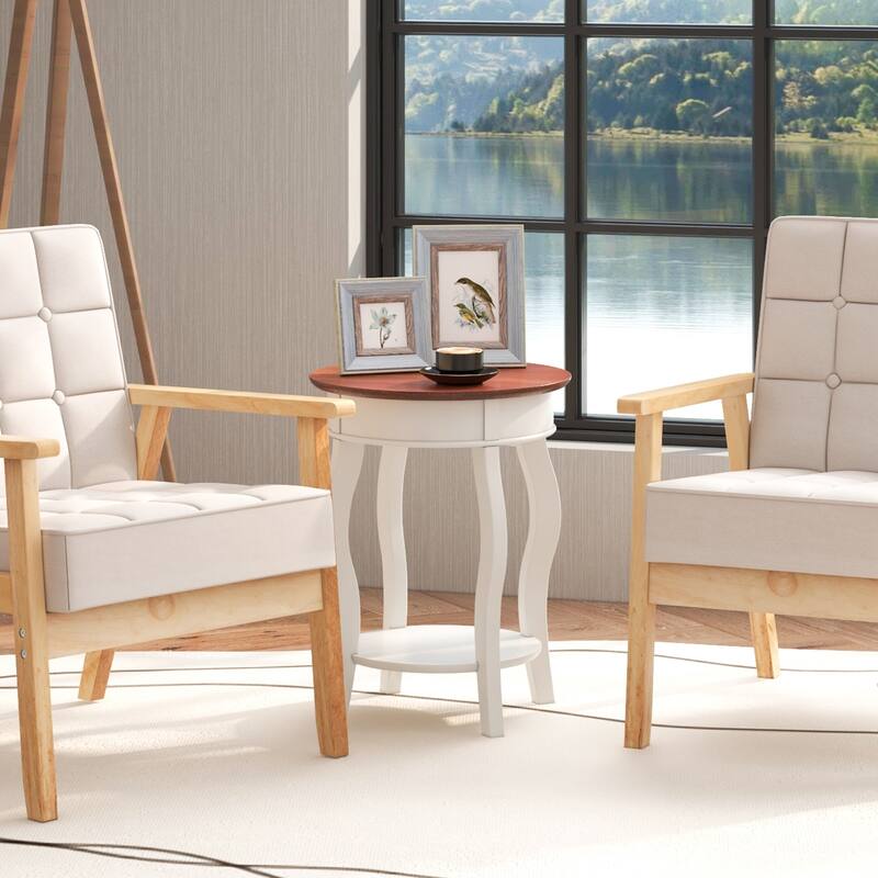 Gymax 2-Tier Side Table w/ Storage Wooden Nightstand & Shelf & Solid