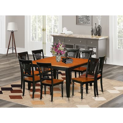 HomeStock 9-Piece Square Black & Cherry Finish Solid Wood Top Dining Table with 8-Chairs with Lattice Back