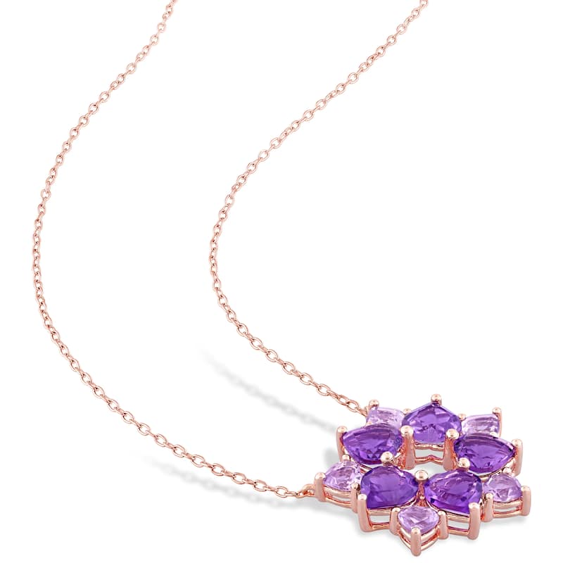 Miadora Rose Plated Sterling Silver Amethyst Floral Station Necklace
