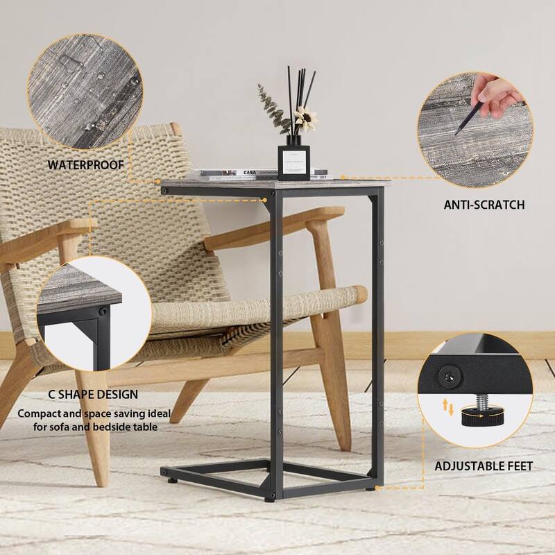 C Shaped End Table Set of 2, Tall Side Table for Couch, Sofa Table with