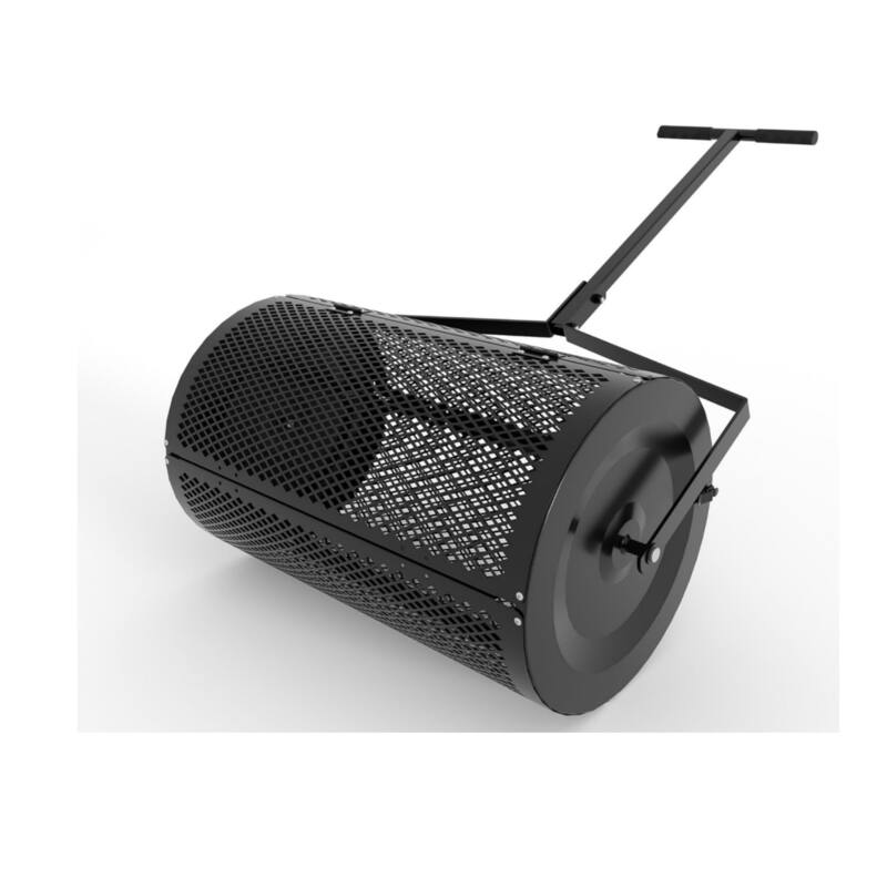 24 in Metal Mesh Compost Spreader - Adjustable Push Roller for Peat Moss Manure Top Dressing Mulch and Garden Fertilizer - Black