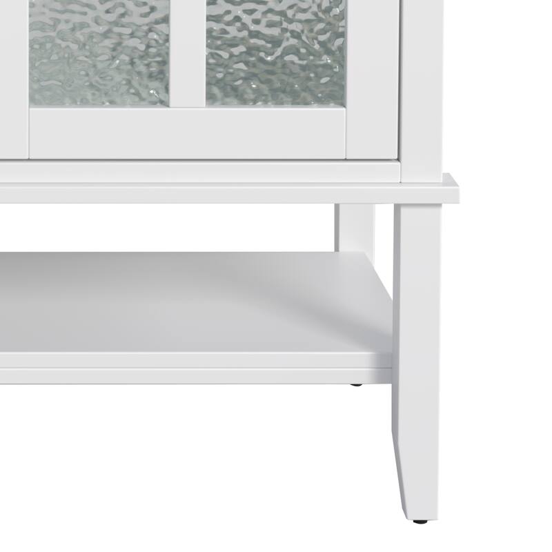 36" Storage Cabinet for Bathroom Vanity with Sink, Textured Glass Doors, Open Shelf, Silver Metal Knobs and Adjustable Shelf