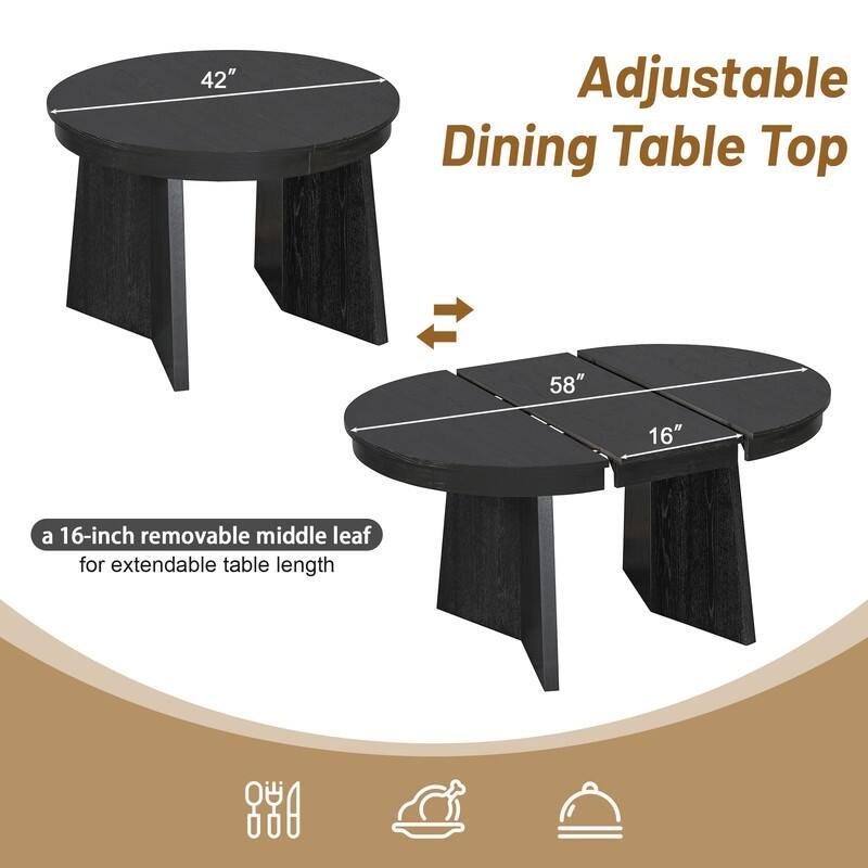 Spruce & Spring Round Dining Table Set for 4, Extendable 5-Piece Mid Century Modern Farmhouse Table with Rattan Chairs