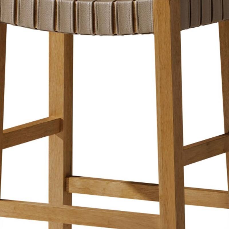 HomeRoots 31" Stone and Natural Faux Leather and Solid Wood Backless Bar Height Bar Chair