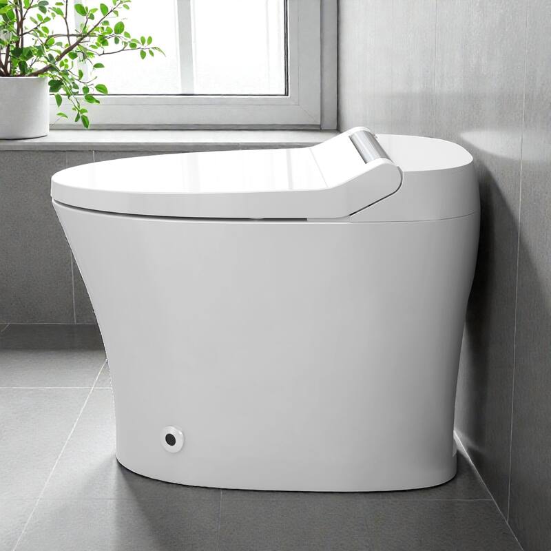Smart Toilet with Heated Seat One Piece Elongated. Dual Flush 1.0 1.28 GPF. Foot Sensor Flush. Night Light