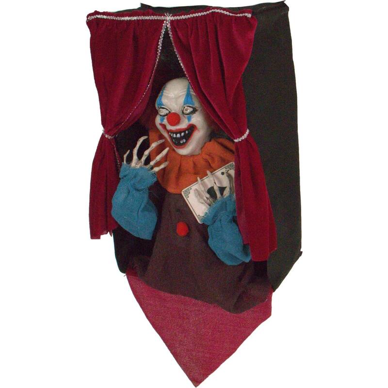 Haunted Hill Farm Animatronic Clown, Indoor/Outdoor Halloween Decoration, Flashing Red Eyes, Talking, Battery-Operated