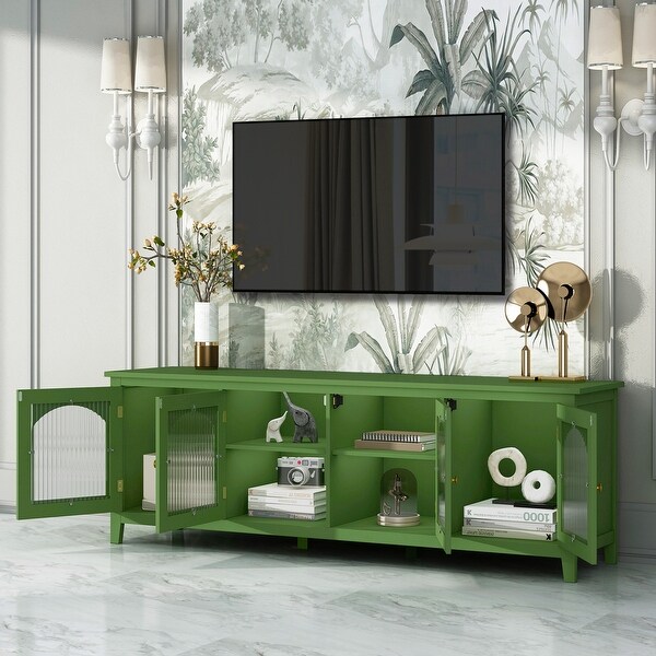 71 Inch Entertainment TV Cabinet Media Glass Door for Living Room