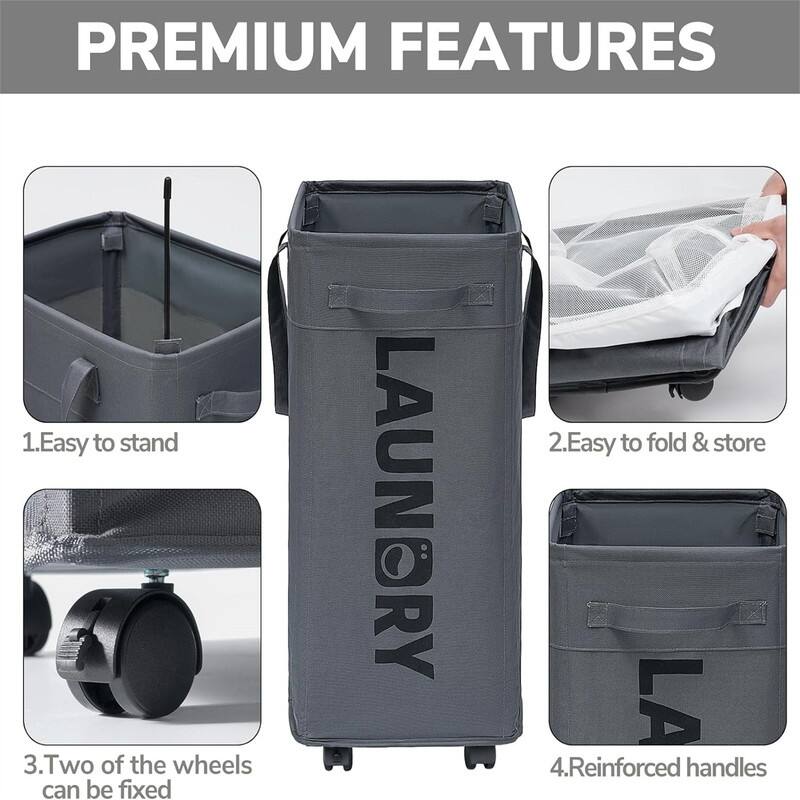 Laundry Basket with Wheels 2Pack 75L Rolling Laundry Hamper - 15.7"L x 11.8"W x 24.8"H