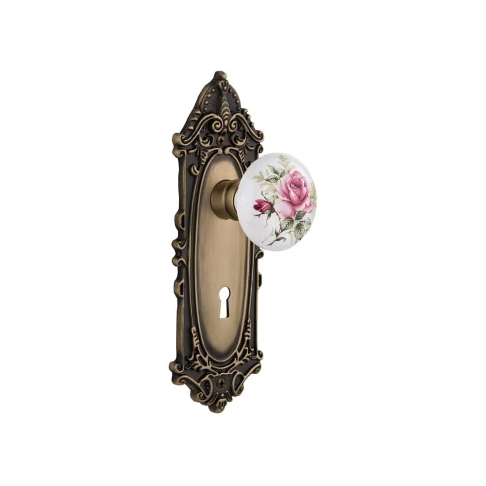 Nostalgic Warehouse Rose Porcelain Solid Brass Privacy Door Knob Set