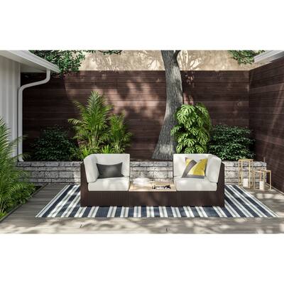 Palm Springs Brown Rattan Outdoor Chair Pair and Coffee Table - 32" x 32" x 32"