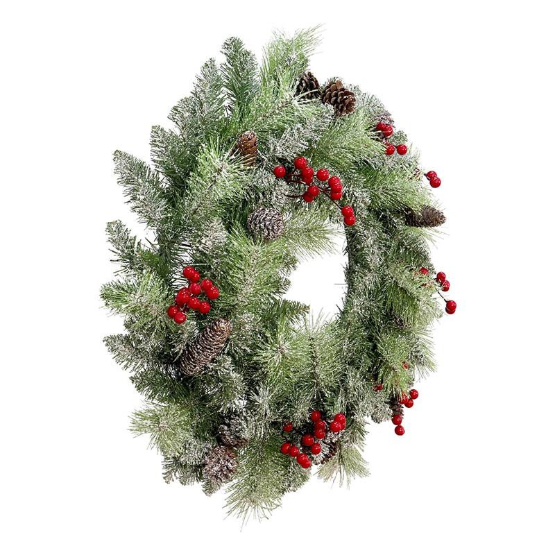 Maypex 24'' Lighted Faux Christmas Wreath - Green - 24.00" L x 24.00" W x 5.00" H