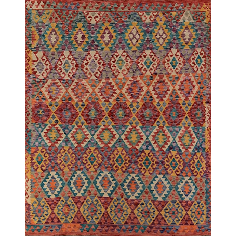 Kilim Oriental Area Rug Hand-Woven Living Room Wool Carpet - 8'2"x 9'6"