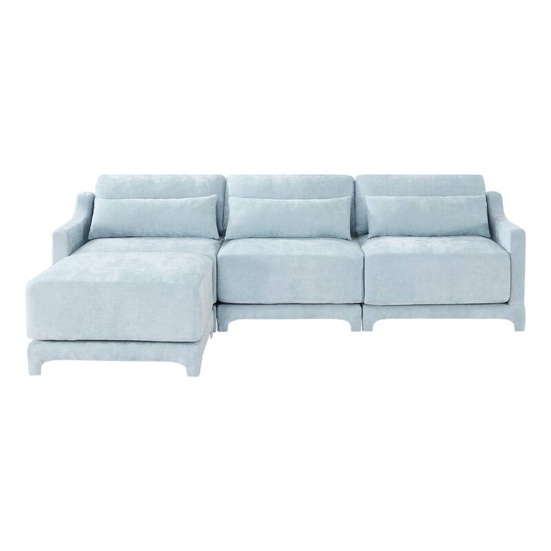 Modern Chenille 4-Seater Sofa with 2 Ottoman, Lumbar Cushions, Ergonomic Backrest, High-Resilience Spongeand Tufted Armrests