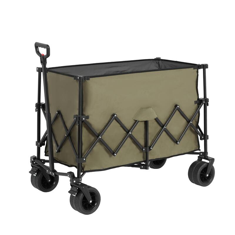 Beach Wagon with Big Wheels, Drink Holders, 300L Capacity, Foldable - Green