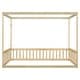 preview thumbnail 11 of 32, Full Size Pine Wood Canopy Frame Floor Bed with Fence and Guardrails for Bedroom