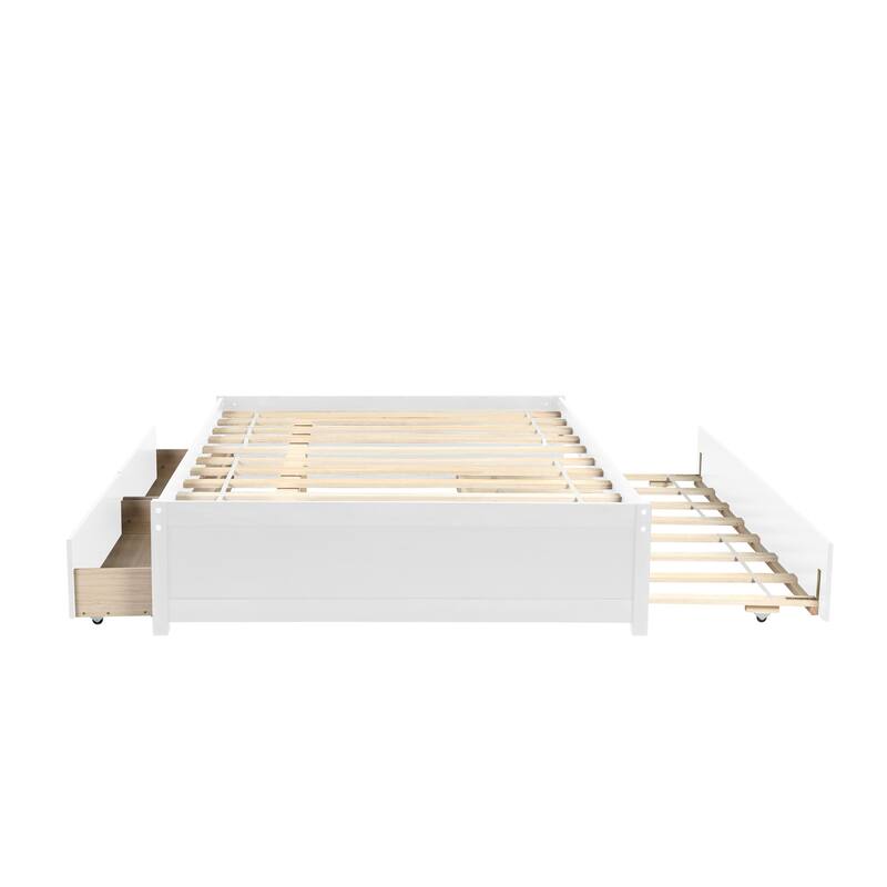 Open Frame Bed Full Size Slat Bed with Trundle Bed and 2 Drawers