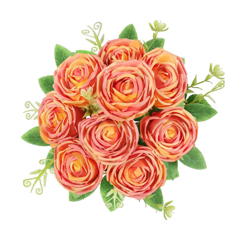 Set of 2 Orange Artificial Vintage Cabbage Rose Flower Stem Bush Bouquet 17in - 17" L x 10" W x 10" DP