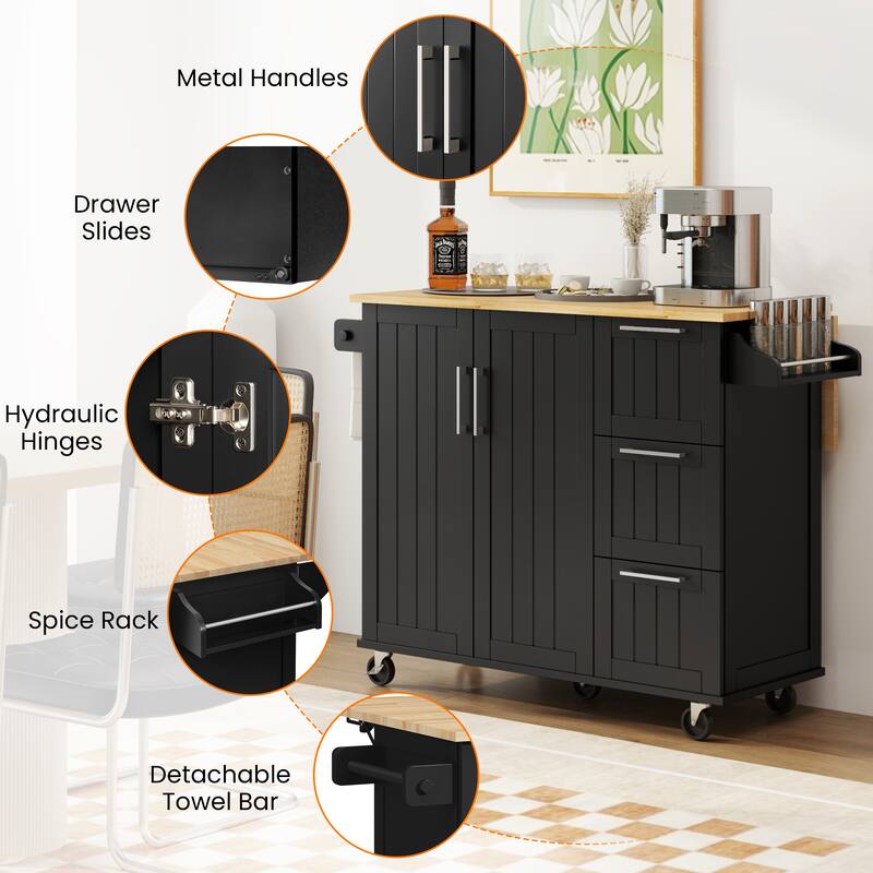 Yaheetech Rolling Kitchen Island Cart with Storage Cabinet and Drawers - N/A