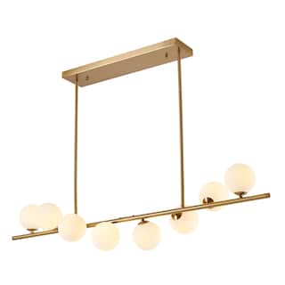 8-Light Copper Metal Chandelier With White Glass Shades