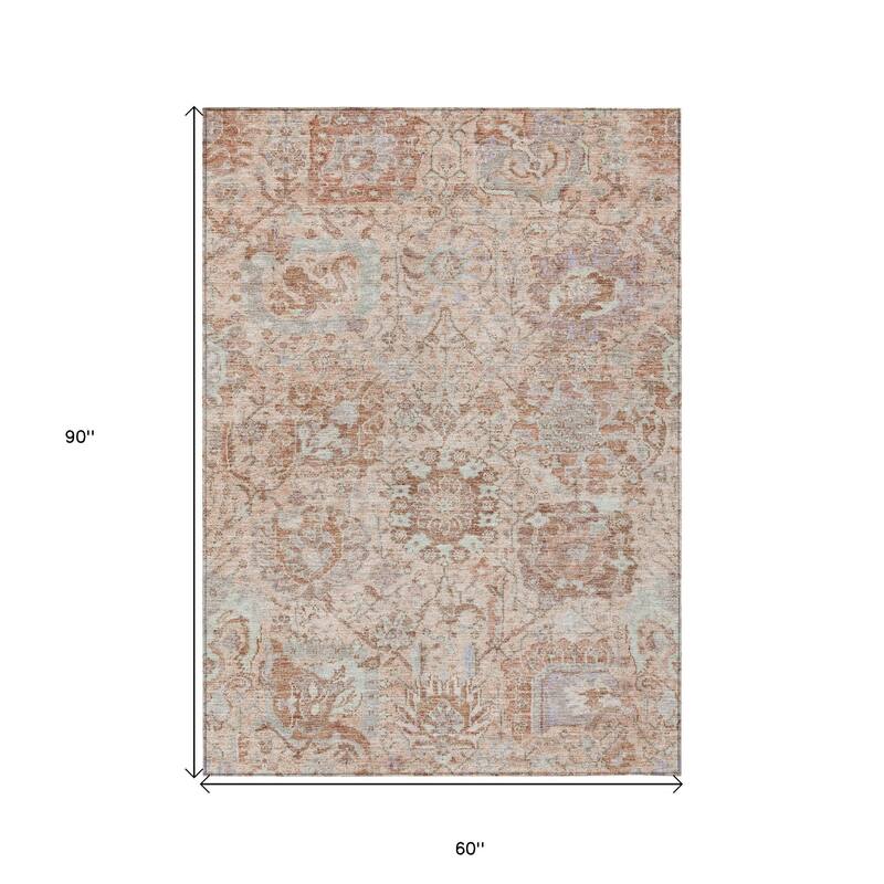 HomeRoots Damask Traditional Rectangle Outdoor Rug