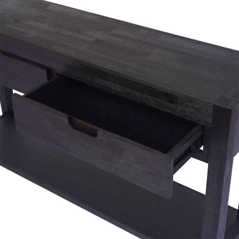 Wood Console Table with 2 Drawers and 1 Shelf for Hallway Living Room