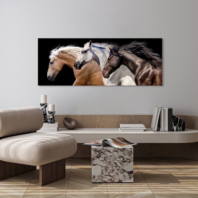 Horses Wall Art on Frameless Free Floating Tempered Glass