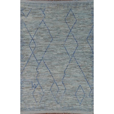 Moroccan Oriental Area Rug Hand-Knotted Blue Wool Carpet - 8'9" x 12'9"