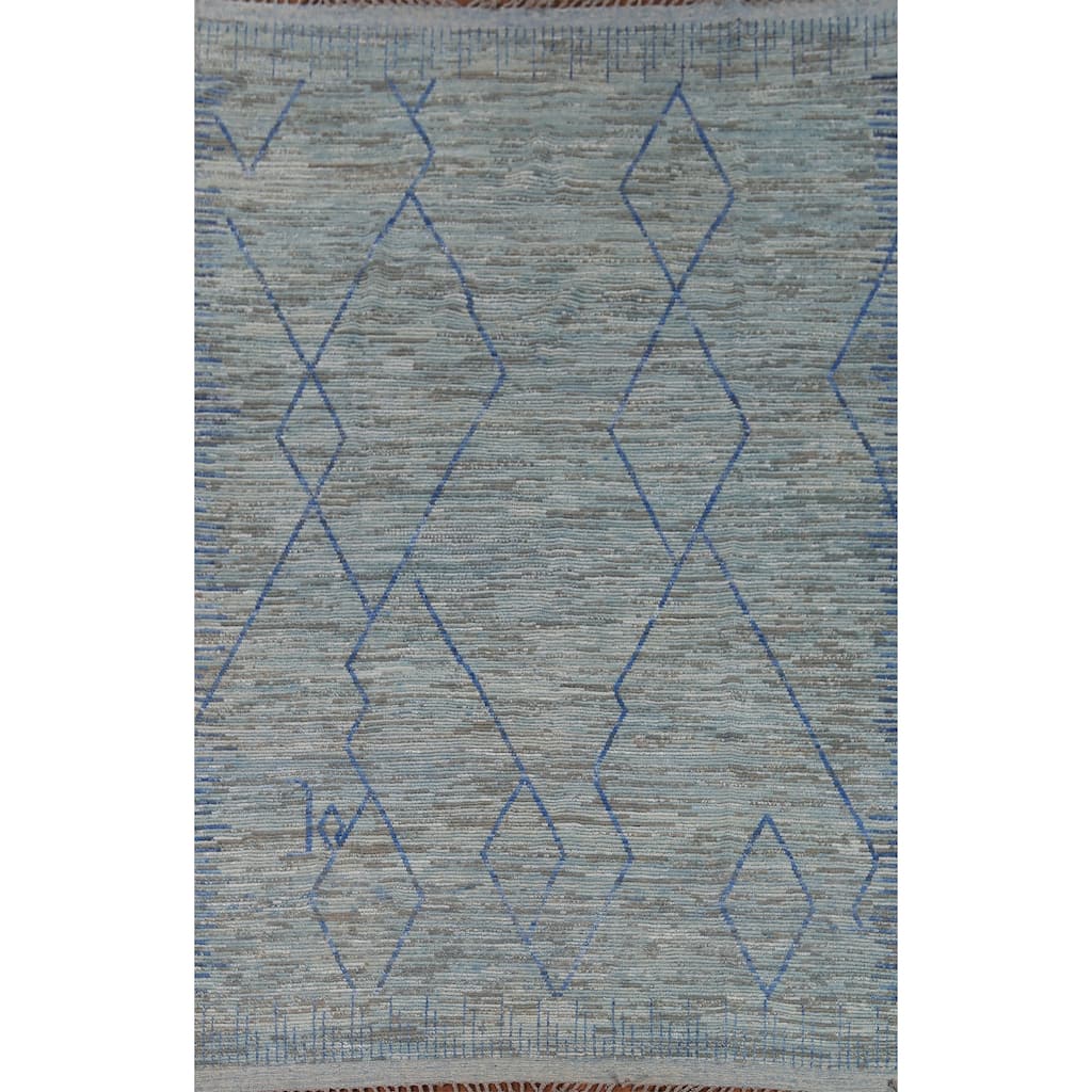 Moroccan Oriental Area Rug Hand-Knotted Blue Wool Carpet - 8'9" x 12'9"