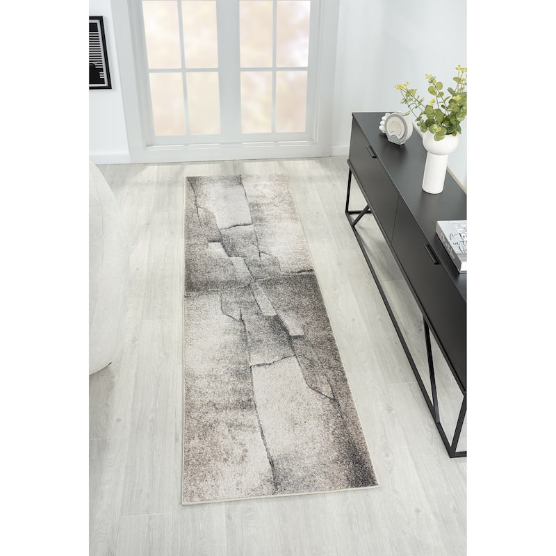 Fresco Collection Cream/Beige Abstract Area Rug - 2'1'' X 7'8''