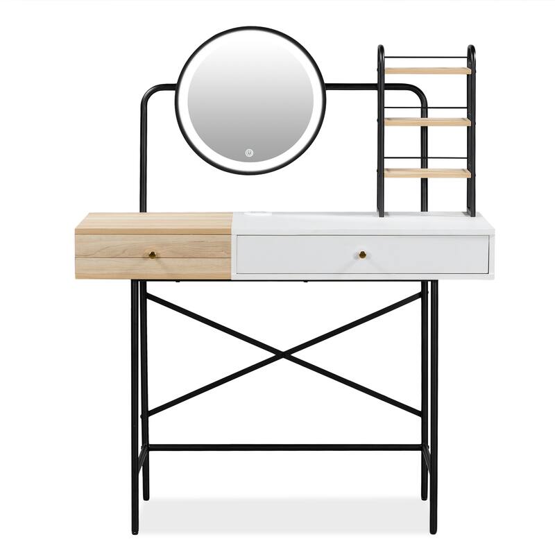 Modern Makeup Vanity with Mirror, Wireless Charging Station