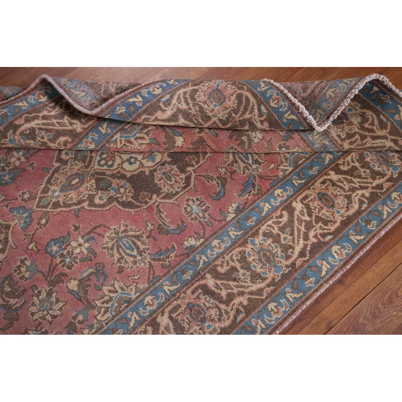 Pink Kashan Persian Vintage Runner Rug Handmade Wool Carpet - 3'11" x 12'9"