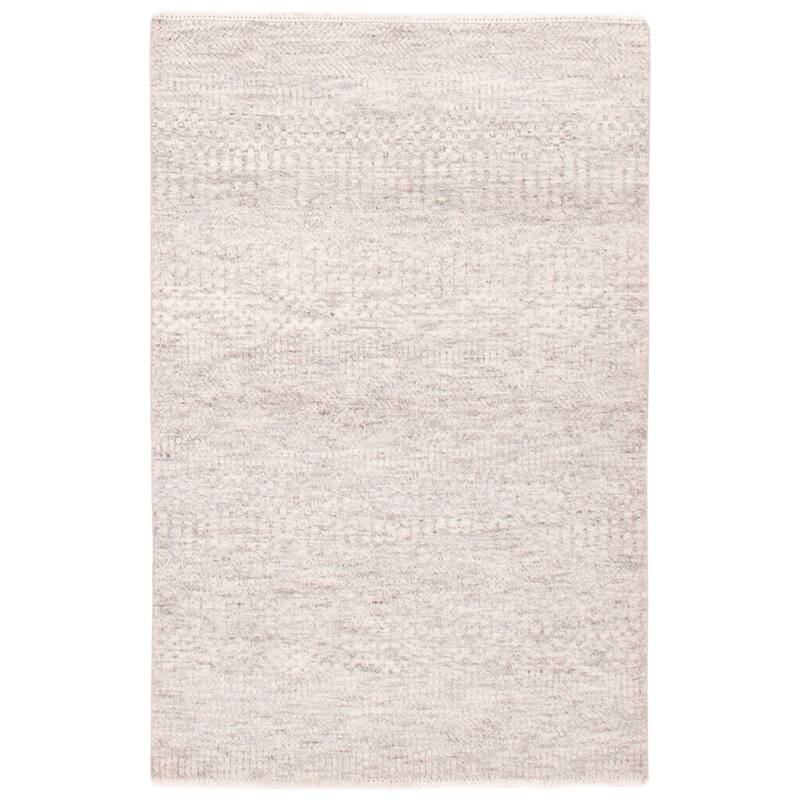 ECARPETGALLERY Hand-knotted Silk Shadow Light Grey Wool Rug - 4'0 x 6'2