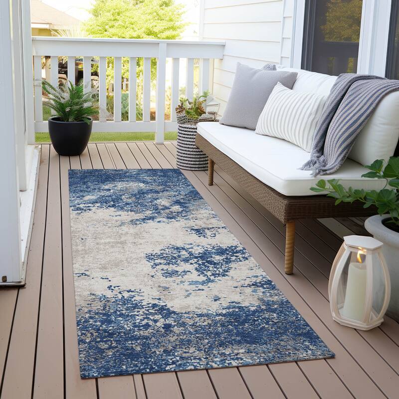 Machine Washable Indoor/ Outdoor Abstract Pixels Chantille Rug