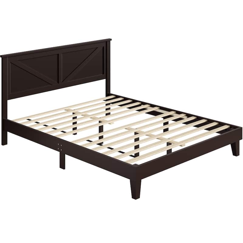 Yaheetech Farmhouse Wood Bed Platform with Headboard and Wood Slat Support, No Box Spring Needed