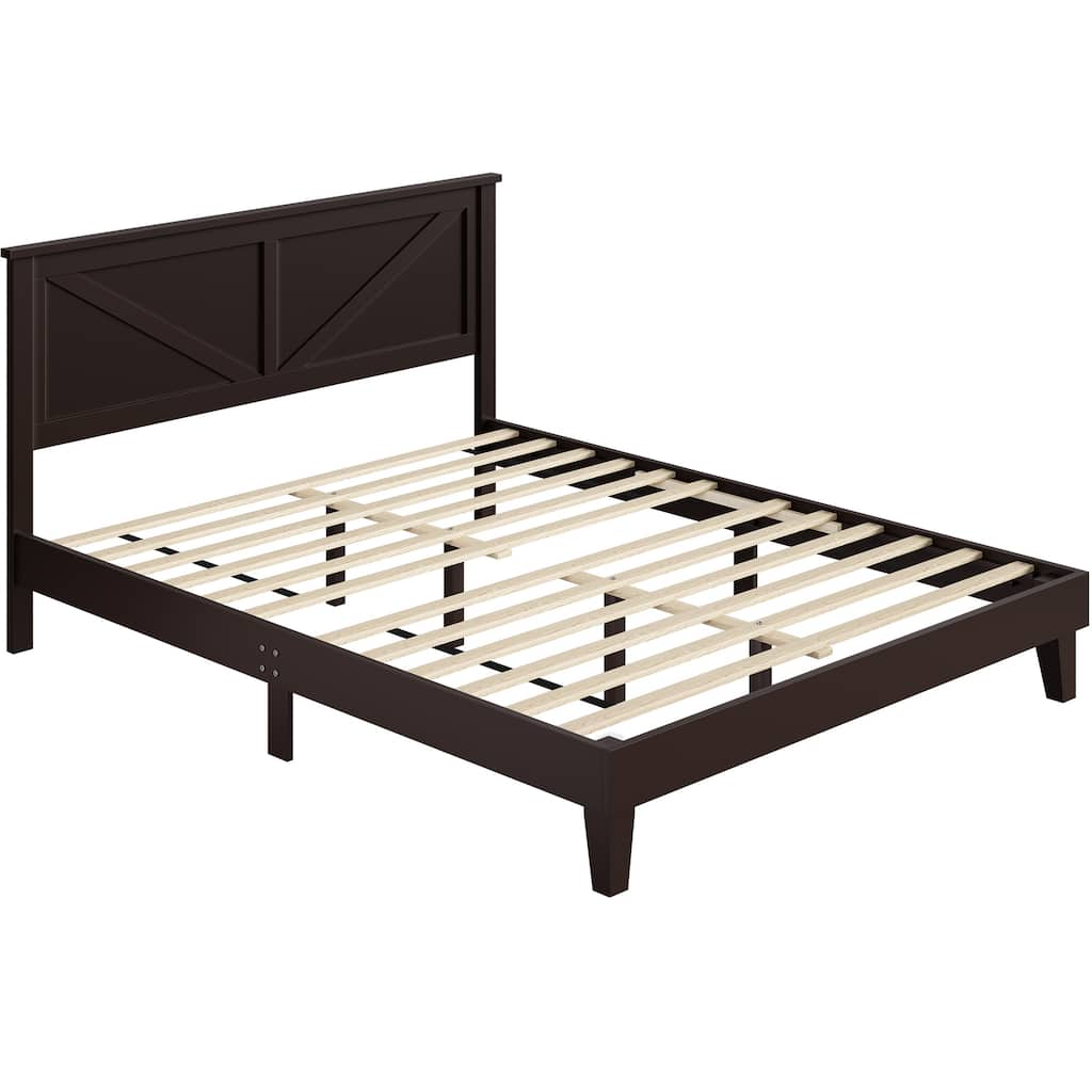 Yaheetech Farmhouse Wood Bed Platform with Headboard and Wood Slat Support, No Box Spring Needed