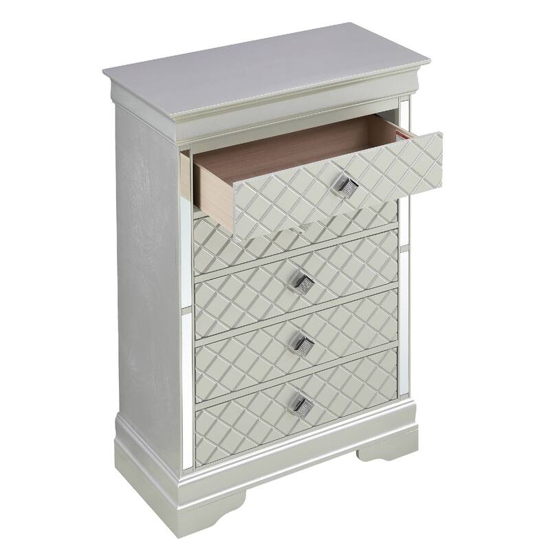 5-Dovetailed Drawer Wooden Bedroom Chest - 48" - Silver